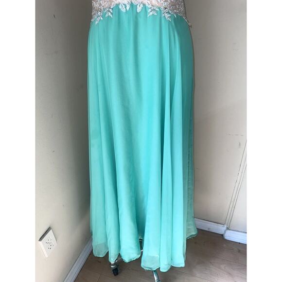 Glam Gurlz Green Prom Formal Dress Ballgown Hand Beaded Lace Rhinestone Sz 12 - Picture 7 of 16